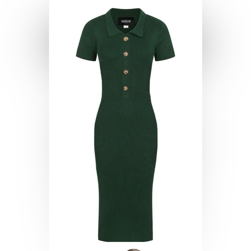 MAYA COLLECTIF RETRO KNITTED PENCIL DRESS OLIVE GREEN Sz 10 L